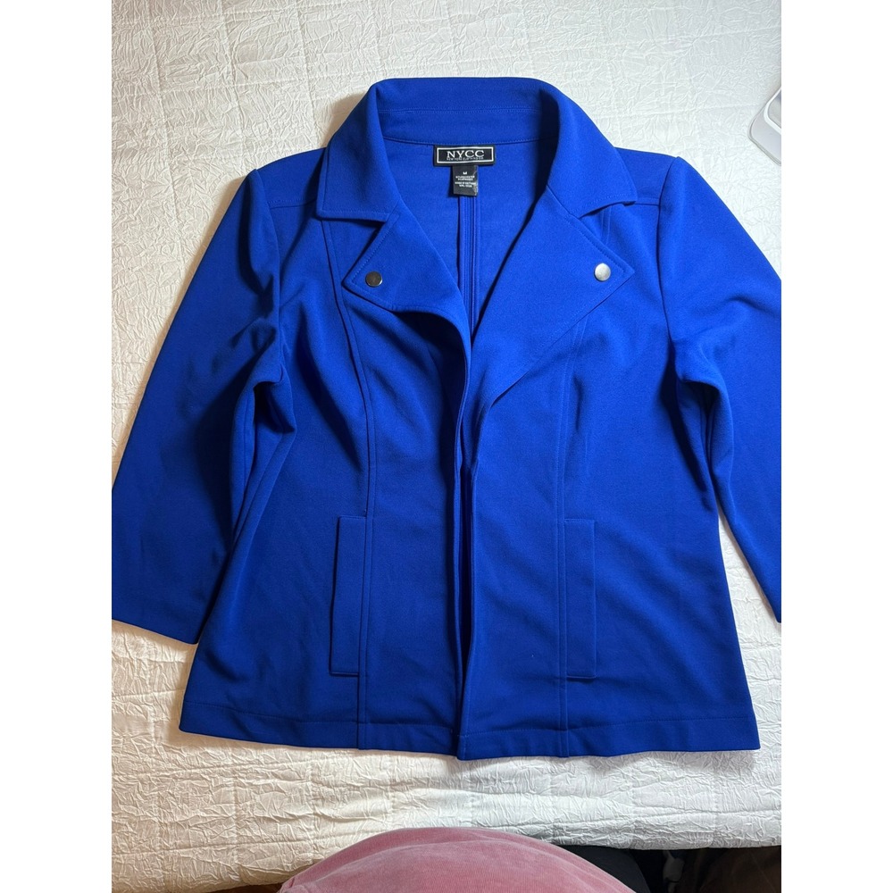 NYCC New York Clothing Co Royal Blue Open Front Blazer Jacket Medium Cobalt